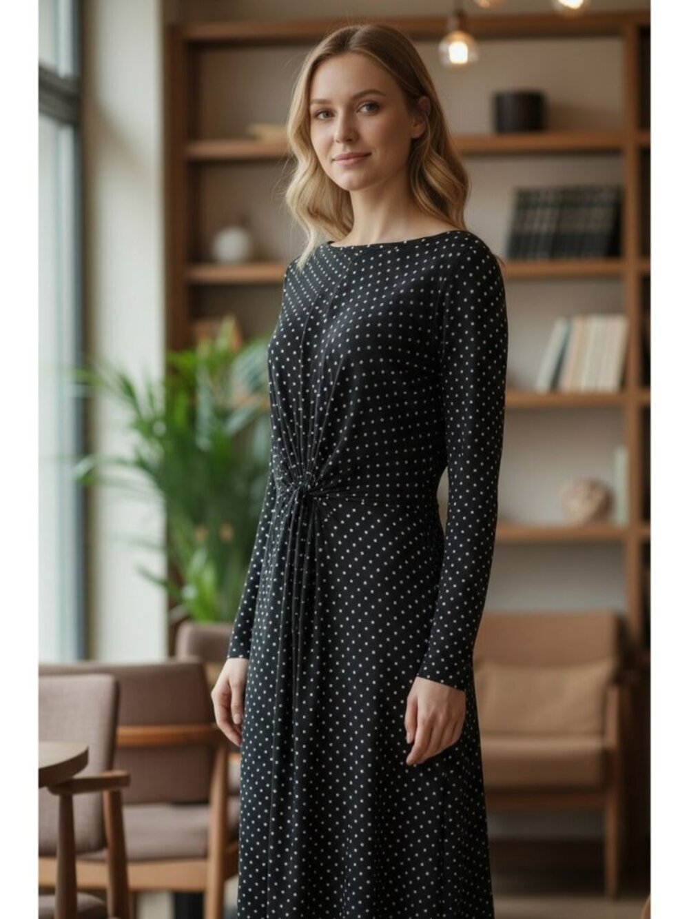 Michael Michael Kors Womens Small Dress Black White Star Ruched Long Sleeve NEW
